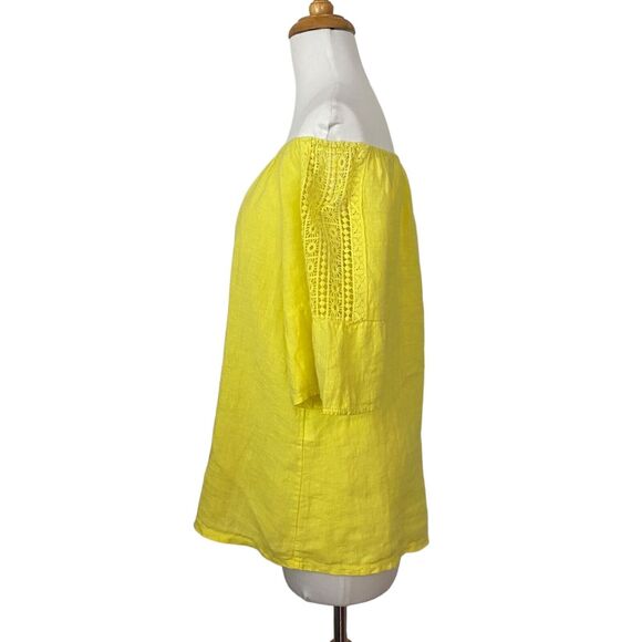 Terzo Millennio Yellow Linen Top Blouse Women Size S Open Shoulders Relaxed Fit - Picture 4 of 14